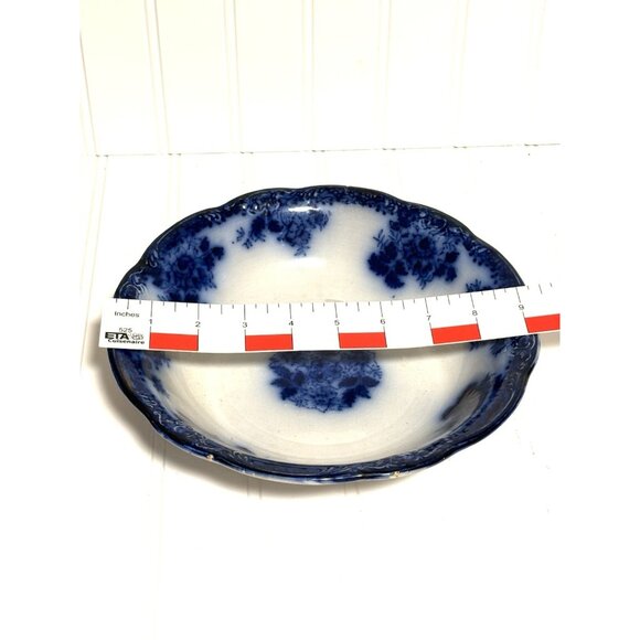 Antique New Wharf Pottery Bowl England Semi-Porcelain Waldorf Flow Blue 9" - Picture 9 of 13